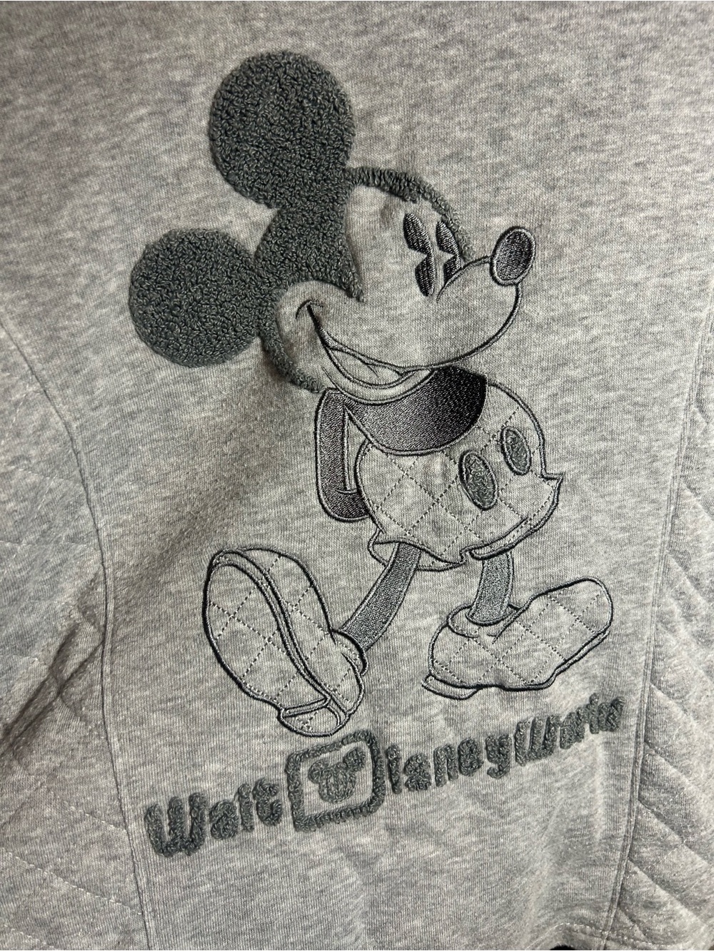 Disney Gray Quilted Mickey Mouse Crewneck Sweatshirt
